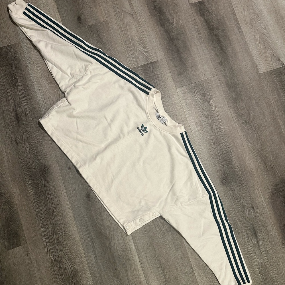Adidas Off-White Long Sleeve with Dark Green Stripes